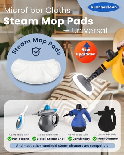RuannoClean 12 Pack Steam Cleaner Pads - Universal Microfiber Replacement for Handheld Steam Cleaners (White)