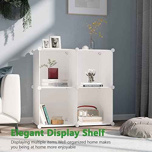 C&AHOME Cube Storage Organizer, 4-Cube Shelves Units, Closet Cabinet, DIY Plastic Modular Book Shelf Ideal for Bedroom, Living Room, Office, 24.8" L x 12.4" W x 24.8" H Milky UPCS04M