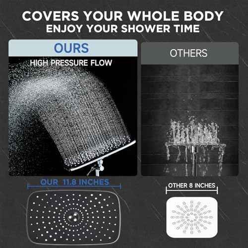 Veken Wide Rain Shower Head with Handheld, High Pressure Rainfall Showerhead Combo with Arm for Bathroom Accessories, Home Decor, Detachable Dual Shower with Multi Modes Handheld Spray, Silver Chrome