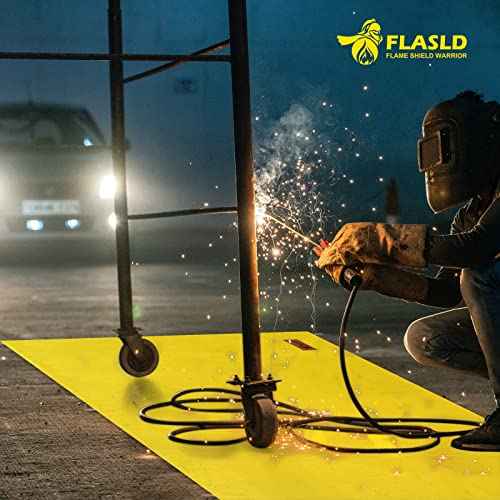 FLASLD Acrylic Coated Welding Blanket, Welding Curtain Welding Shield for Industrial and Home Use (4 ft x 6 ft, Yellow)