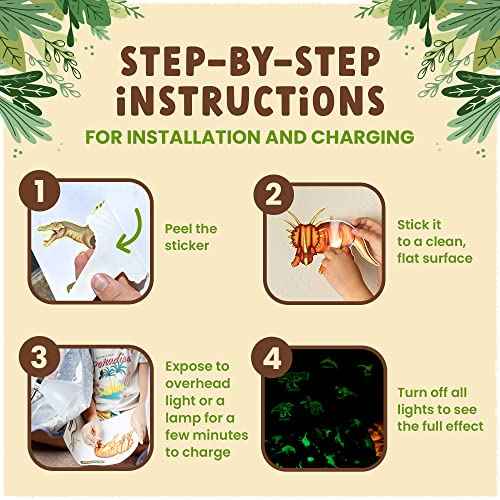 Glow in The Dark Dinosaur Fossil Wall Stickers - 10 Large Bright Wall Decals for Bedroom Walls and Ceilings - Glowing Decorations for Boys Room and Girls Room