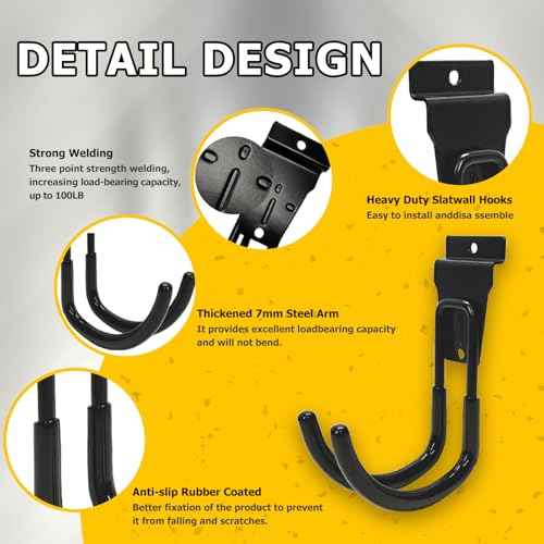 Slatwall Accessories, 22 Pack Heavy Duty Steel Slatwall Hooks, Multi-Size Slat Wall Hanging Hooks for Ladders, Bikes, Garage and Garden Tools (ProSlat & Slatwall Panel Compatible)
