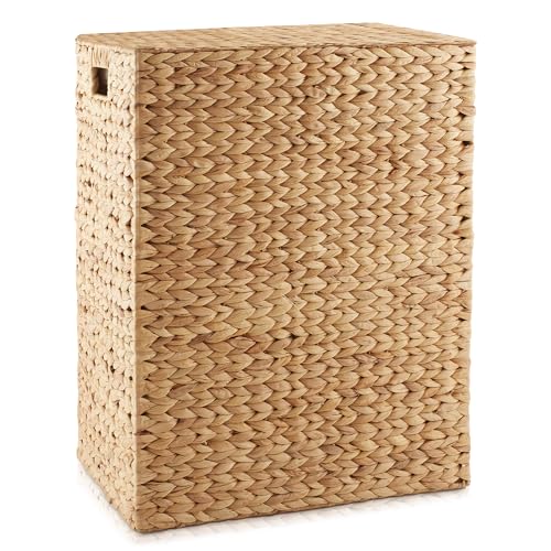 Casafield Natural Large Laundry Hamper with Lid, Removable Liner Bag, Water Hyacinth