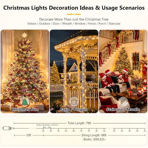 JMEXSUSS Warm White 200 LED Christmas String Lights Indoor & Outdoor