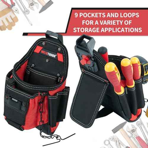 MELOTOUGH Small Electrician Tool Pouch Nail Screw Work Pocuh Tool Belt Pouch with Belt Clip Attachment Tradesman Tool Bag Pouch with Hammer Loop Electrician Tool Holster