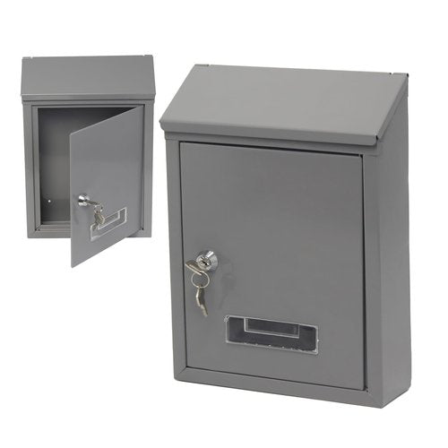 Wall Mount Mailbox with Key Lock, Large Capacity Metal Mailbox for Home or Office, Weatherproof Steel Postbox, Secure Drop Box for Packages and Mail, 11.8" x 8.5" x 2.8" (Gray)