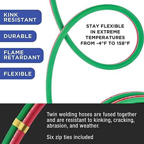 Master Elite 25' Oxygen Acetylene Hose Welding Set - Twin 1/4" B Fittings (9/16¡±-18) - Green Red, Grade R Oxy Acetylene Hoses, Cutting Torch Hose for Cutting Metal