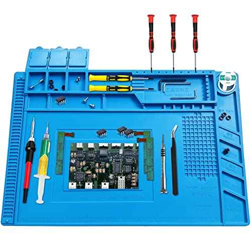 Premium Heat Resistant Solder Pad, Large Anti-static Magnetic Silicone Pad, Repair Pad With Scale, for Cell Phone, Computer and Other Electronic Repairs, 17.7 "*11.8", Blue