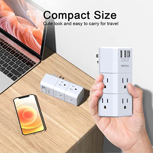 YISHU White USB Multi Plug Outlet Extender with Surge Protector & Rotating Plug