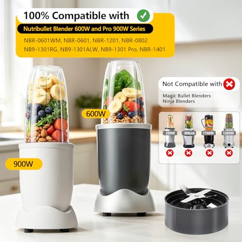 Nutribullet Replacement Cups & Lids - 32oz & 24oz with To-Go Lid & Lip Ring (6 pcs) for 600W & Pro 900W
