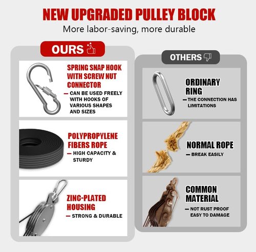 YATOINTO Upgraded Rope Hoist Pulley System, 530LB Pulley Block and Tackle, 7:1 Ratio Lifting Power 60ft, Pulley Block for Hunting Deer Hoist Kayak Lifting Objects Garage Warehouses Building