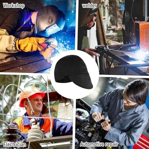 Reversible Welding Cap for Men, Washable Water Fireproof Fire Retardant Cotton Cloth Welding-Hat, Protective Welders Cap for Safety and Head Protection While Welding to Men Women(Black)