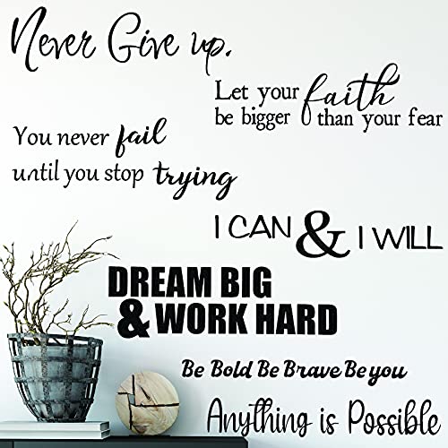 Never Give Up Affirmation Wall Decals - 5 Sheets Inspirational Quotes for Home & Office
