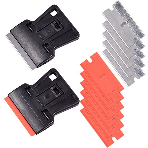 Portable 1.5inch Mini Metal Razor Scraper and Plastic Scraper with Blades, Putty Knife Set Removing Glue, Stain, Vinyl, Labels, Stickers, Decals, Pack of 2