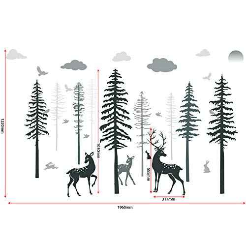 Zonon Wall Decal Forest Deer Wall Stickers Pine Tree Wall Decals Woodland Vinyl Wall Decor Sticker Decoration Bedroom Living Room Decor (15.7 x 35.4 Inch)