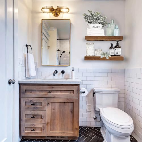 QEEIG 15.7-Inch Brown Floating Wall Shelves Set of 2 for Bathroom & Home Decor