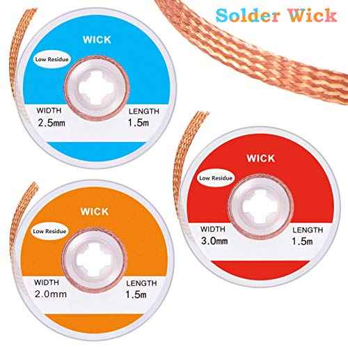 Solder Wicks, 3 Pack No-Clean Solder Braided Wicks Desoldering Wicks For Solder Removal Tool, 0.12/0.1/0.08 Inch Width 1.5 Meter Length