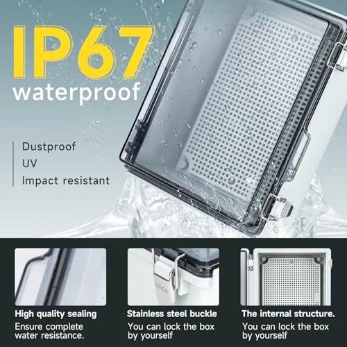 Outdoor Waterproof Electrical Junction Box IP67, Clear Cover, 8.7x6.7x4.3 Inches