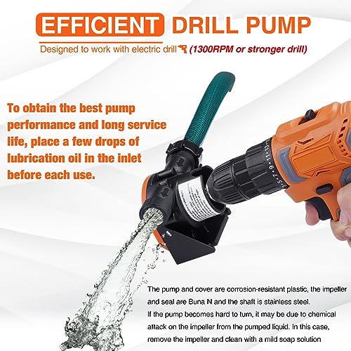 Orange Self Priming Water & Oil Transfer Drill Pump Kit - Hand Power Tool Attachment