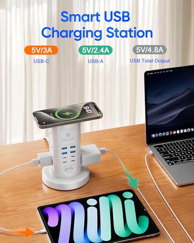 kakyanill White 24W Power Strip Tower with 9 AC Outlets & 8 USB Ports