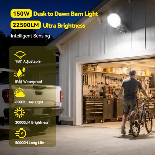 AIKVSXER 150W LED Barn Light Dusk to Dawn Outdoor Floodlight 22500LM 6500K