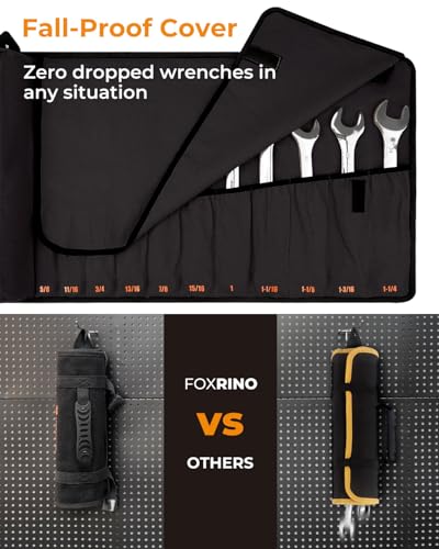 Foxrino 17+1 SAE Wrench Roll Organizer Bag Heavy Duty Canvas Pouch Black