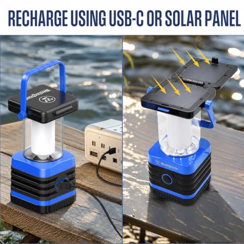 Westinghouse Solar Rechargeable Camping Lantern - 1000 Lumen LED, IPX4 Water-Resistant, 5 Modes, USB-C & Solar Power