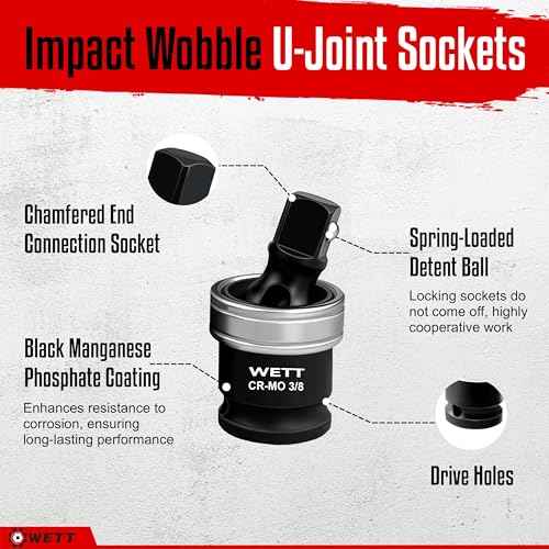 WETT 3-Piece Impact Universal Joint Set, 1/2", 3/8" and 1/4" Drive Socket Swivel Adapter Set, Impact Grade Wobble Sockets, U-Joint Sockets, CR-MO Steel