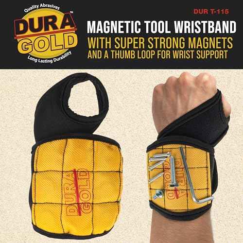 Dura-Gold Magnetic Wristband with Super Strong Magnets - Wrist Support Tool Belt that Holds Fasteners, Nails, Screws, Drill Bits - Mechanic, Handyman, Construction Worker, Electrician, Dad Mens Gift