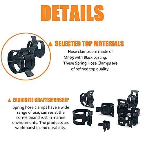 ISPINNER 80pcs Spring Band Type Fuel/Silicone Vacuum Hose Pipe Clamp, 7mm-18mm Low Pressure Air Clip Clamp 7mm 9mm 10mm 11mm 14mm 16mm 17mm 18mm (Black)