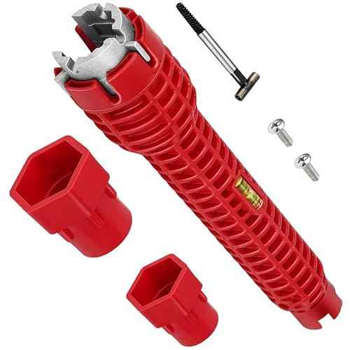 8-in-1 Faucet and Sink Installer, Anti-Slip Multifunctional Pipe Wrench Plumbing Tool for Sink/Bathroom/Kitchen Plumbing Tubing (Red)