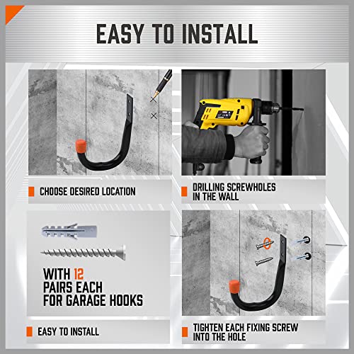 HORUSDY 6-Pack Heavy Duty Metal Wall Hooks 4.72x3.5in Black Garage Organizer