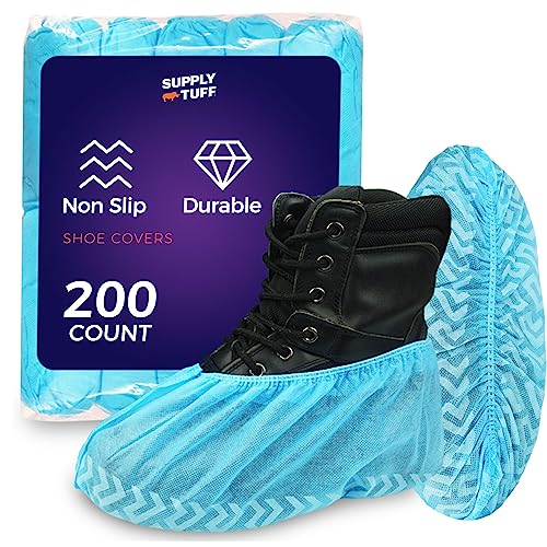 Shoe Covers Disposable Non Slip, 200 Pack (100 Pairs), Durable Non Woven Boot Covers for Indoors, One Size Fits Most