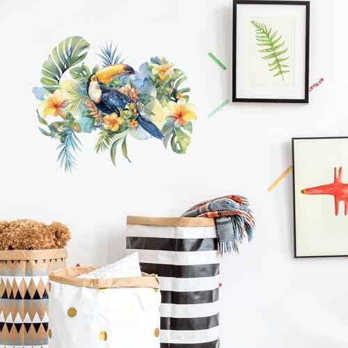 Tropical Toucan Wall Decals Removable Bird & Flower Vinyl Stickers for Nursery Kids Bedroom and Playroom Decor Peel and Stick Boho Wall Art
