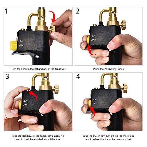 SEAAN Propane Torch Head with 3 Nozzles, Trigger Start Mapp/Map Propane Gas Torch W/Push Button Igniter, Welding Torch Head for MAPP, MAP/PRO Fuel Cylinder