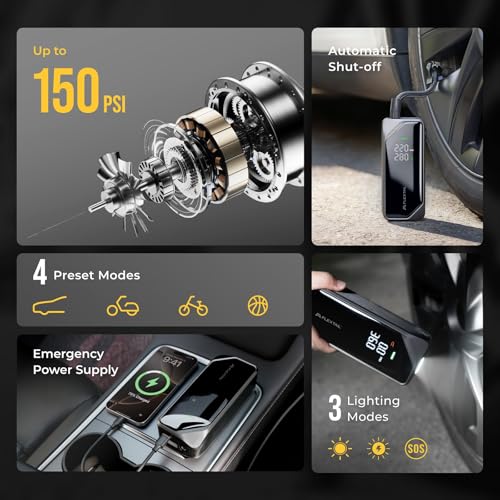Portable Rechargeable Tire Inflator with Digital Display & Auto Shut-Off