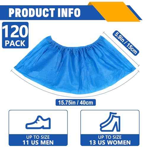 120 Pack(60 Pairs) Shoe Covers Disposable, Non-woven Fabric Shoes Covers for Indoor, Blue Durable & Reusable Disposable Boot & Shoe Covers, Larger Size Fits Various Shoes