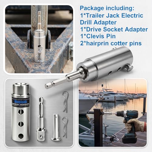 Moalaok 1 Inch Trailer Jack Drill Adapter Stainless Steel for Top Wind Jacks