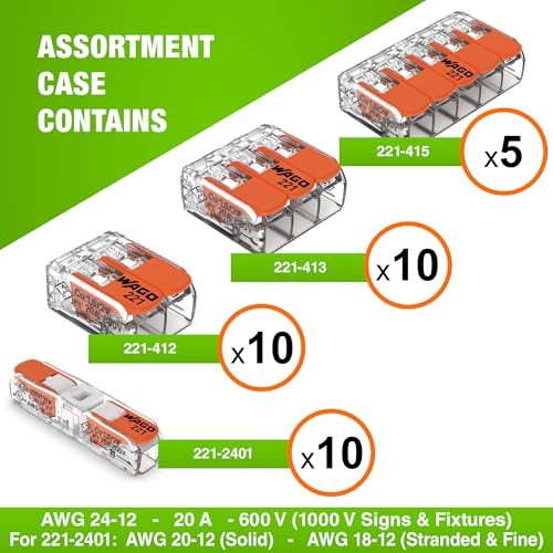 WAGO 221 Series 35-Piece Electrical Wire Connectors Kit - Splicing Nuts for Fast, Secure Connections