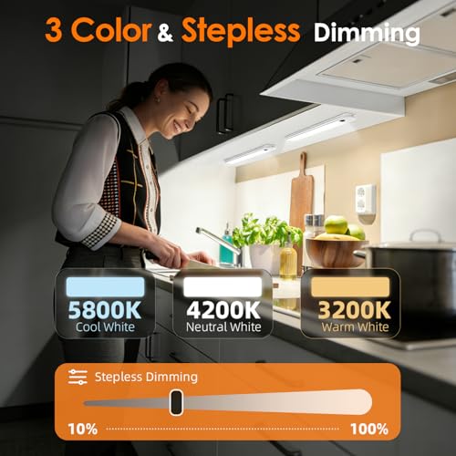 RUIKORING 8.5 Inch Silver Under Cabinet Light 6 Pack with 3 Color Modes