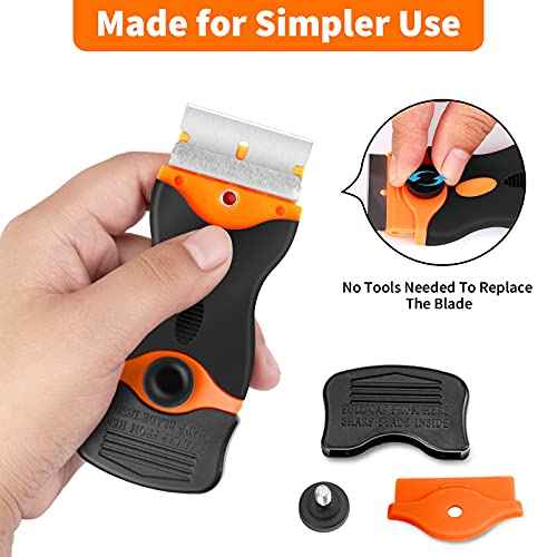 Razor Blade Scraper Tool - Razor Scraper with 40 Metal & Plastic Blades, Sticker Cleaning Remover for Paint, Decal, Adhesive, Label & Caulk, Glass Scraper for Window, Cooktop, Oven & Stove Top