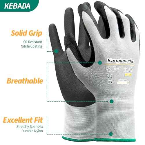 3-Paris Medium Work Gloves for Men and Women, Nitrile Coated Safety Protective Gloves with Grip, Ideal for Gardening, Warehouse, Mechanic, Light Duty Construction Work