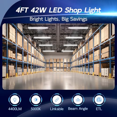 Hykolity 4FT LED Shop Light White, 42W (250W Equivalent), 4400LM, 5000K Daylight