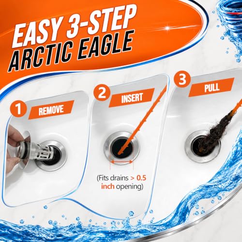 3 Pack Drain Snake Hair Clog Remover - Flexible Shower & Sink Unclogger Tool