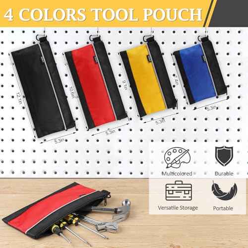 4 Pack Tool Pouch, Small Tool Bag with Zipper, 1680D Oxford Waterproof Multipurpose Tool Pouches with Carabiner for Men Tools, Travel Accessary, Stationary, Gadgets Storage Organizer, PSGJD-X4