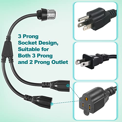 4-Inch Black E26/E27 Light Socket to Plug Adapter with Extension Cord - 1 Pack