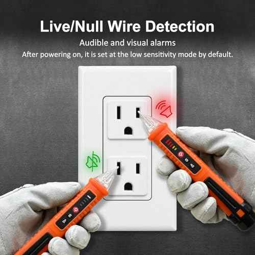 Voltage Tester, Non-Contact Voltage Detector, Electrical Tester, 3 Ranges AC 12V/48V/70V-1000V, Live/Null Wire Tester with Buzzer Alarm and Flashlight, Wire Breakpoint Finder - Orange