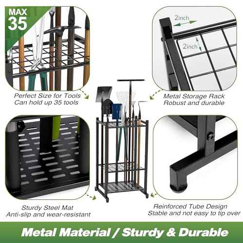 Garden Tool Organizer, Yard Tool Tower Rack for Garage Organization and Storage, Up to 35 Long-Handled Tools/Rakes/Brooms, Heavy Duty Steel Garden Tool Stand for Shed, Outdoor, Black