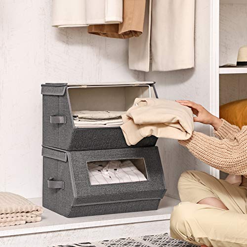 SONGMICS Dark Gray Stackable Storage Bins with Lids & Windows – Set of 2