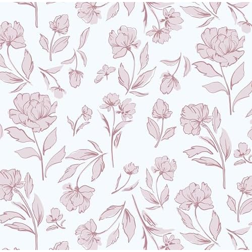 Timeet White and Pink Floral Wallpaper Peel and Stick Modern Removable Self-Adhesive Wall Paper for Bedroom Bathroom Vintage Contact Paper Vinyl Film 17In¡¿78.7In